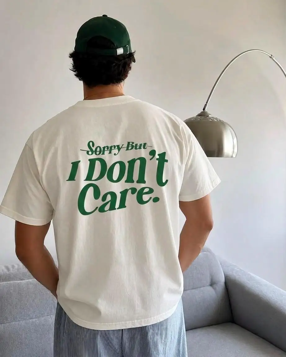 Lucky Shamrock Chest Logo I Don't Care Back Print Tee St. Patrick's Day Shirt | Oversized Tee  Men's Summer High Quality T-shirt