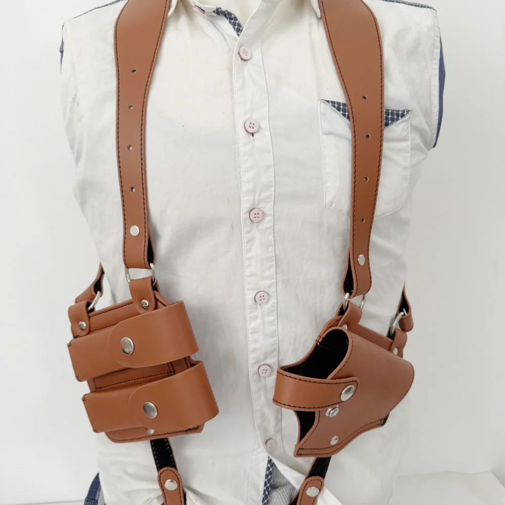 Étui tactique 1911 en cuir véritable pour l'extérieur, avec pochette pour magazines, double épaule, sous les bras, étui pour pistolet en cuir de vache