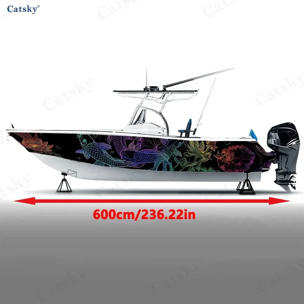 2Pcs Koi & Lotus Blossom Boat Stickers, PVC Waterproof Durable Vinyl Wrap Decals for Fishing Boats, Durable and Stylish Design