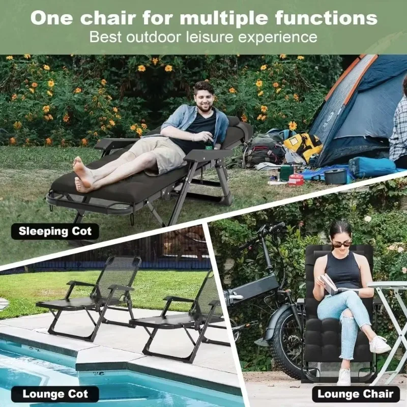 

3 in 1 Oversized Folding Camping Cot 29in, 6+10 Positions Adjustable XL Patio Chaise Lounge Chair, Sleeping Cots for Adults