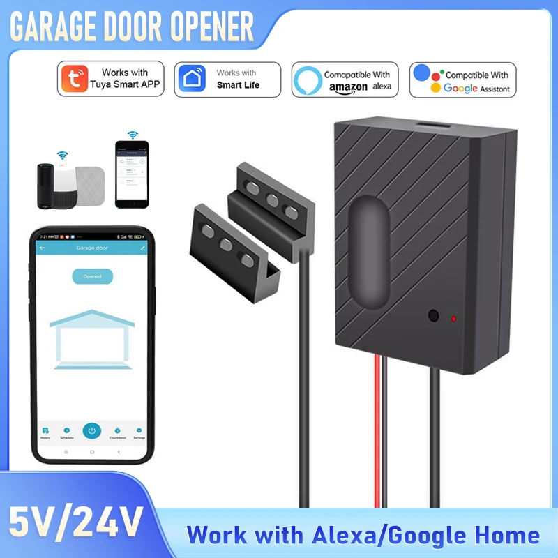 

TUYA Smart WiFi Garage Door Opener,Remote & Voice Smart Switch and Controller, Compatible with Alexa/Google Home