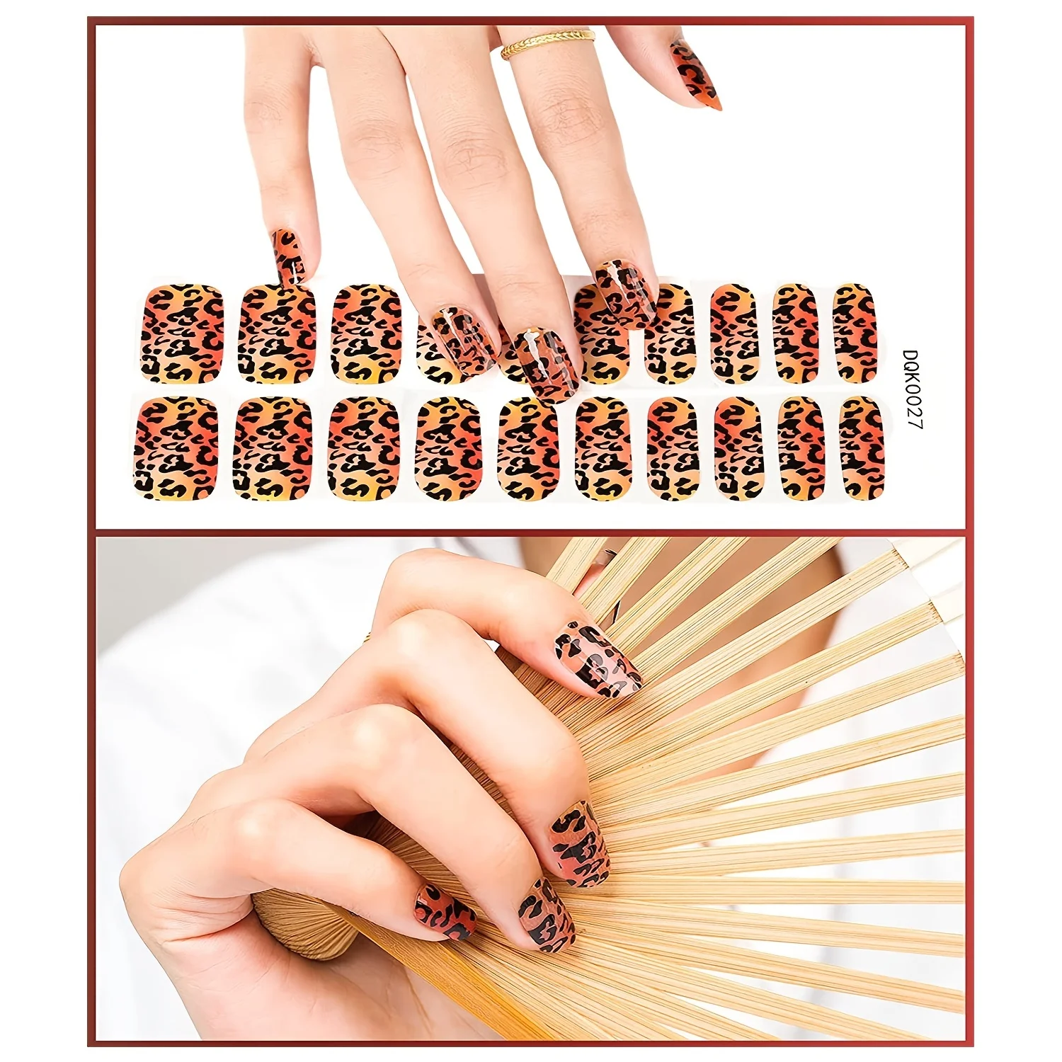 레오파드 무늬 네일 네일 반경화 젤 스티커, 큐티클 스틱 네일 파일, UV 라이트, 20 손가락