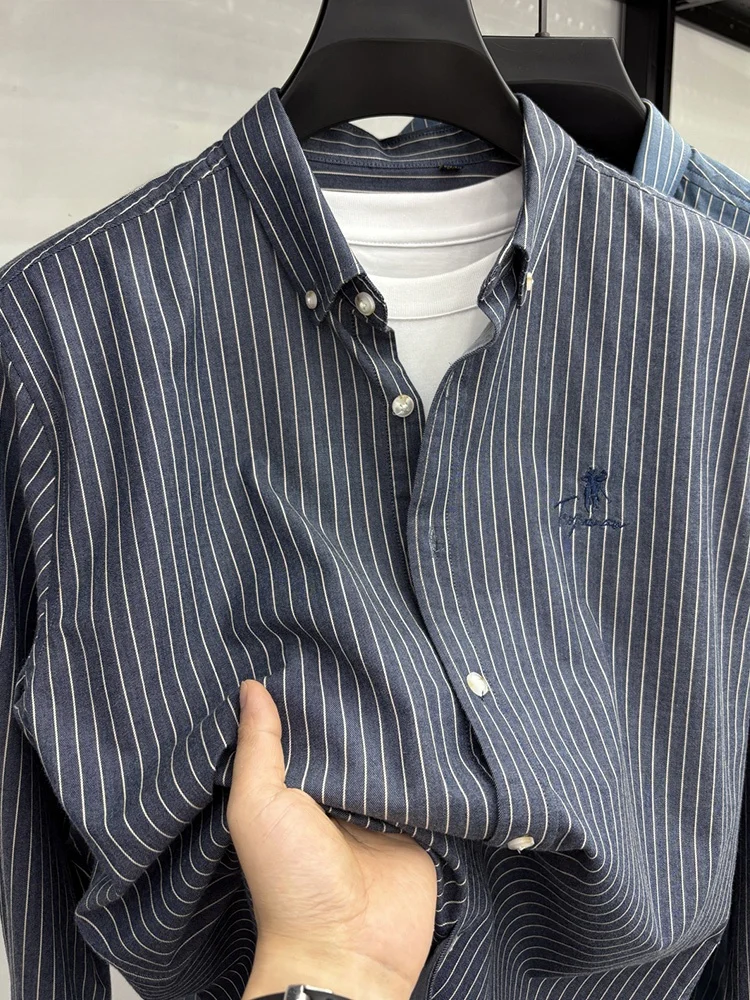 

Lormen Men's Cotton Casual irt Embroidered Label Vertical Stripes Faionable Busin Casual Color irt Breathable