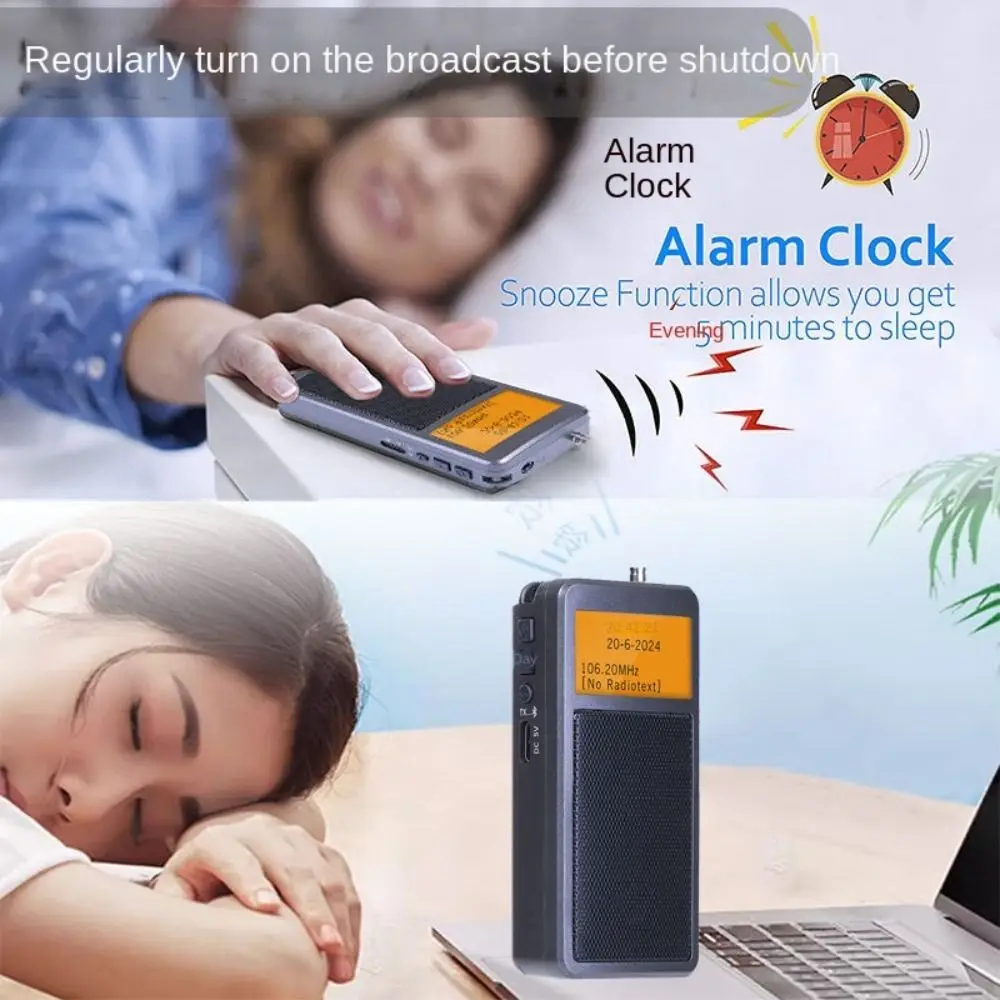 Mini reproductor de música portátil multifuncional con Bluetooth, altavoz incorporado, Radios estéreo DSP FM, despertador recargable