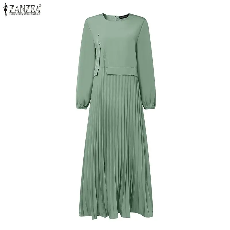 

Женское длинное платье ZANZEA с пэчворком, весеннее, для Рамадана, абайя, мусульманское платье-хиджаб, исламское платье, элегантное, с длинным рукавом, плиссированное, сарафан