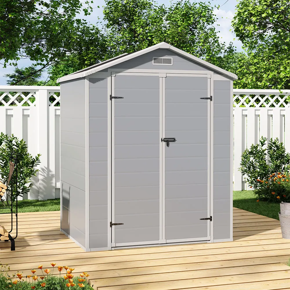 سقيفة أدوات حديقة بلاستيكية متينة للاستخدام الخارجي لملحقات الدراجات في الفناء وسقيفة تخزين الأدوات مع أبواب ونوافذ #5