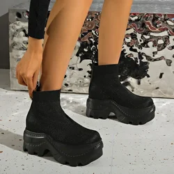 Platform Women Sock Ankle Boots High Heels Knitting Elegant Shoes Woman 2025 Trend Fashion Cozy Dress Ankle Boots Mujer Botas