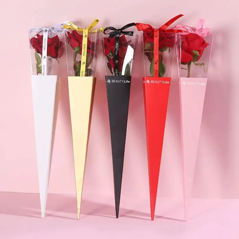 Caja de ramo con ventana transparente, papel para envolver ramo de rosas individuales, caja de arte floral para el Día de San Valentín, caja de regalo, fundas de bolsas de papel, 10 Uds.