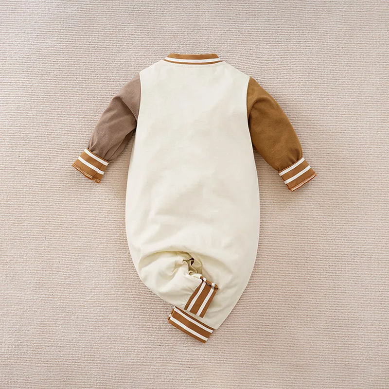 Baby Boy Girl Newborn Cute Cartoon Teddy Bear Embroidered Toddler Baseball Suit Spring And Autumn Long Sleeved Jumpsuit