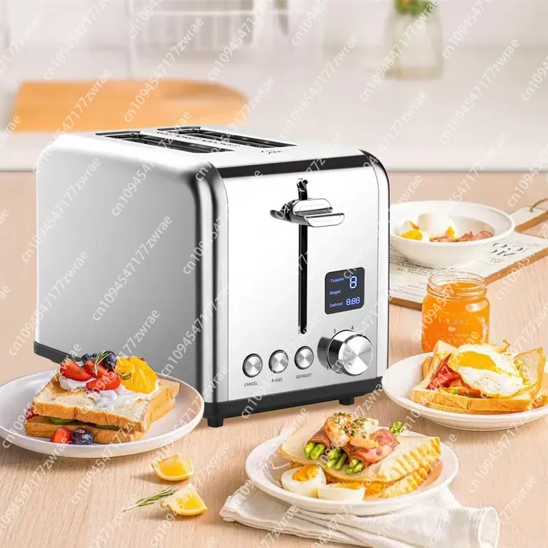 2-Slice Electric Bread Toaster with LED Timer Display Stainless Steel Kitchen Appliance for Household & Hotel Use