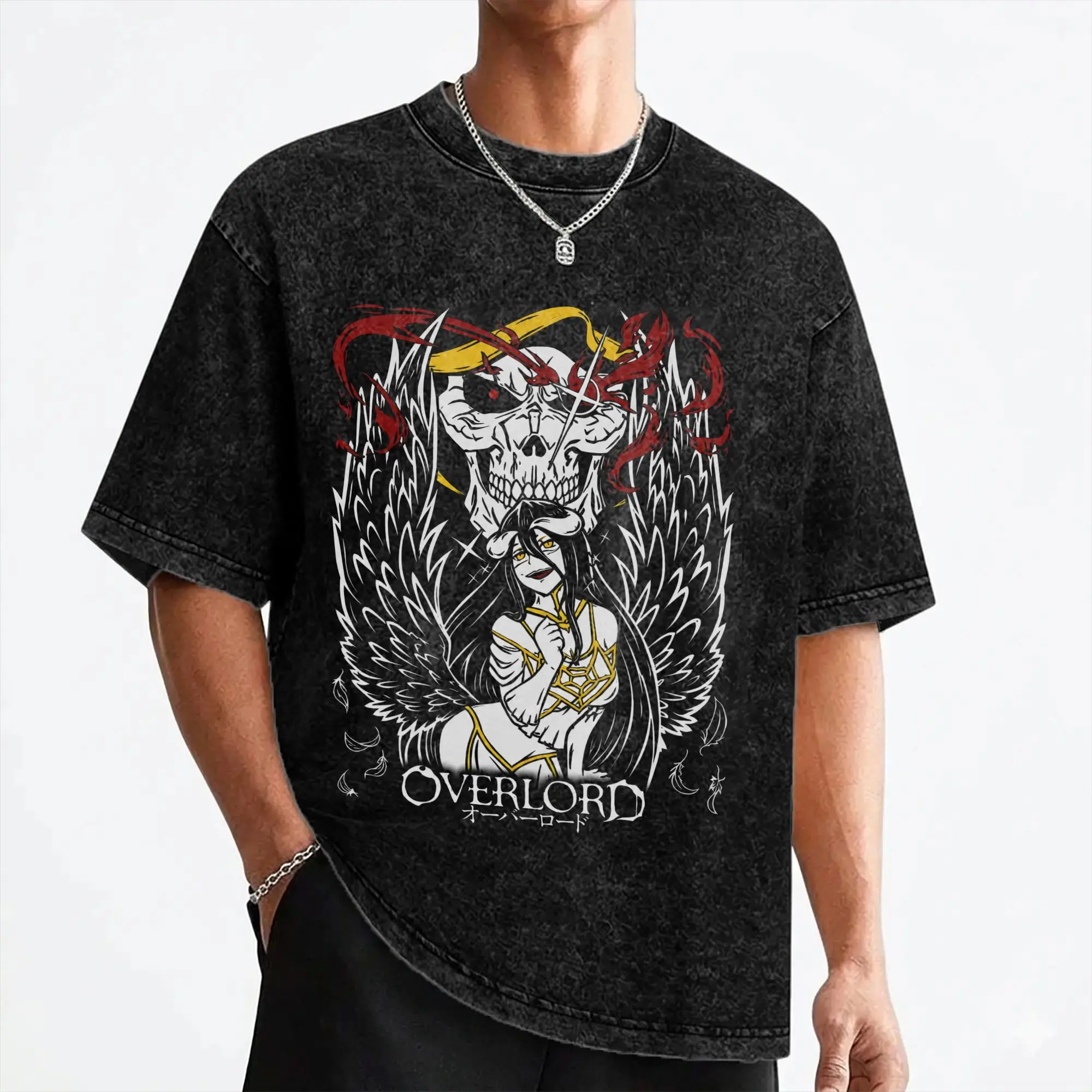 Albedo Japanese Anime T Shirt Washed Short Sleeve Oversize T-Shirt  Fashion Men Women Streetwear Summer Tees