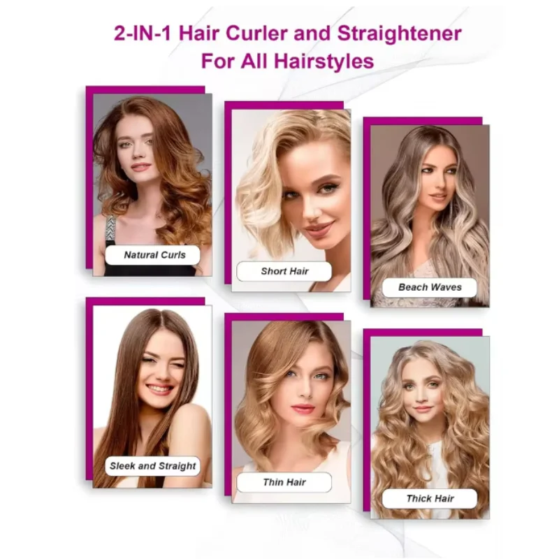 2-in-1 Hair Dryer and Flat Iron Dual Heat Negative Ion Hair Styler for Quick Drying and Straightening Travel Friendly Home Use