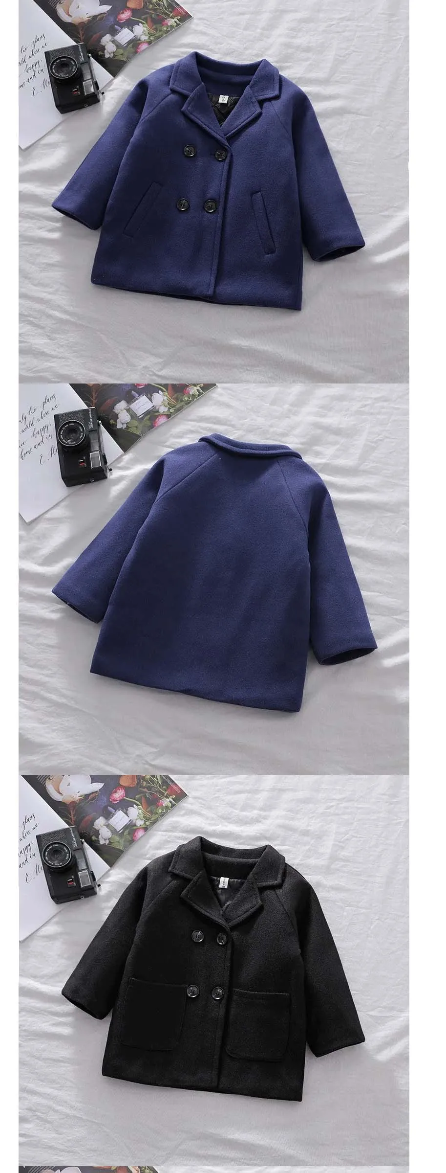 Spring Boys Jackets Child Girl Woolen Double-breasted Baby Trench Coat Lapel Autumn Kids Outerwear Winter Wool Overcoat