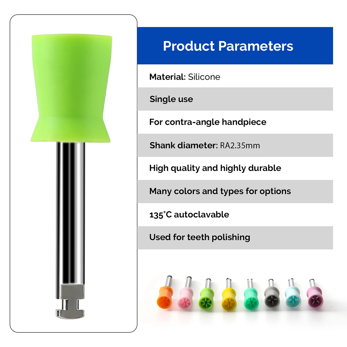 

100PCS/Box AZDENT Dental Polishing Prophy Cup Dentistry Silicone Polisher Kit RA 2.35mm For Low Speed Handpiece Teeth Polishing