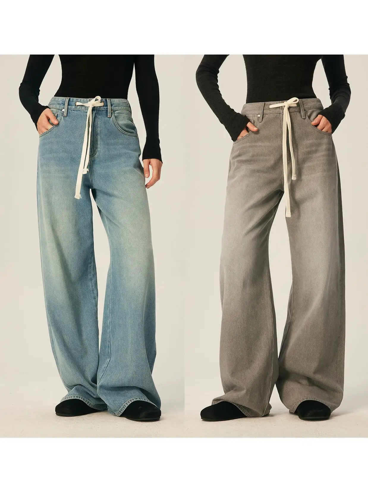 

Ретро-джинсы из мягкого хлопка с прямыми штанинами, женские повседневные брюки с низкой посадкой и широкими штанинами, винтажные выцветшие джинсы с завязками