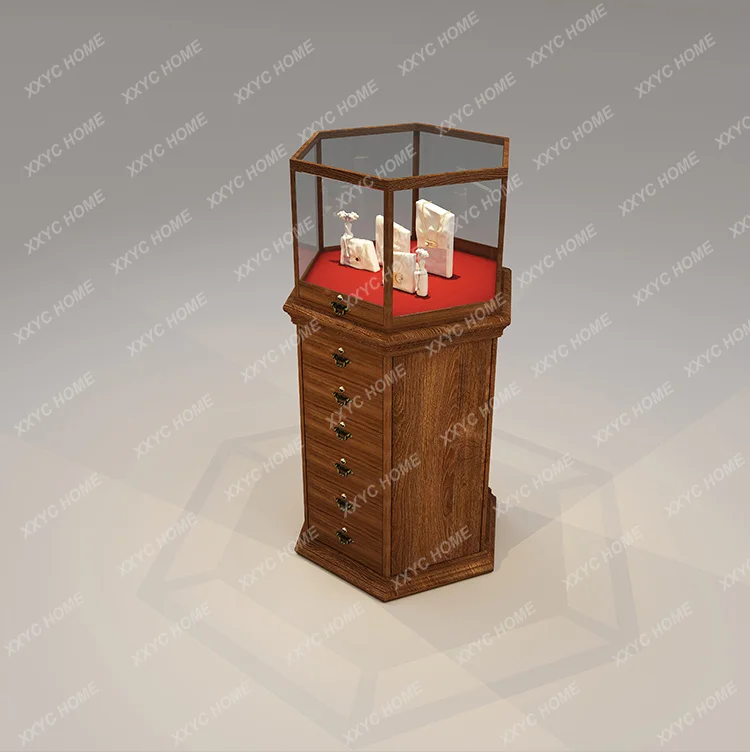 Retro Furniture Collection Display Cabinet Jewelry Jade Glass Display Cabinet