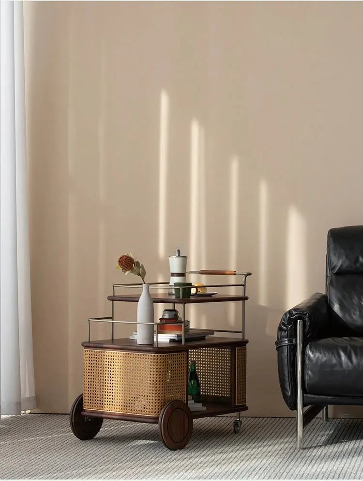 Couch side living room 2024 new solid wood side cabinet movable trolley