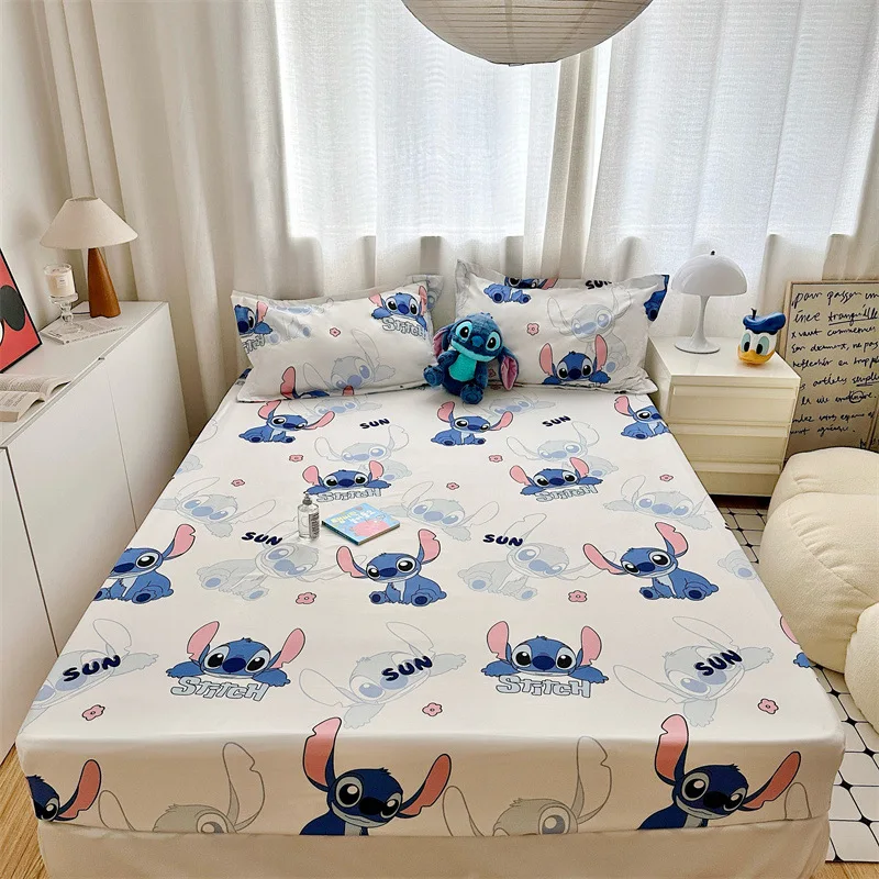 

Kawaii Stitch Cartoon Pure Cotton Mattress Protective Cover Anti Slip Three Piece Set Bed Sheet Washable Student Dormitory Gifts