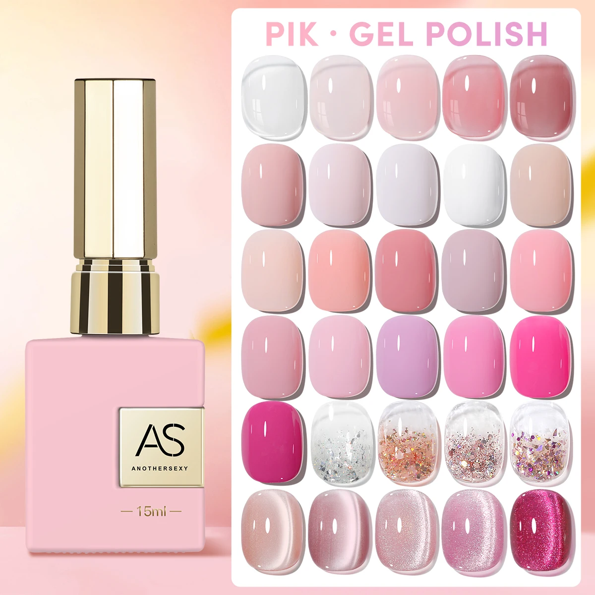 AS 15ml Pink Glass Bead Cat Magnetic Gel Nail Polish Spring Jelly Crystal Semi Permanent Moonlight Soak Off Manicure Varnish Gel