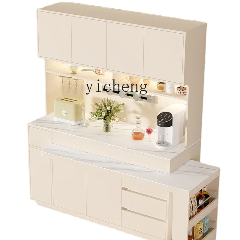 

Cream Style Stone Plate Sideboard Cabinet Dining Table Integrated Wall Retractable Rotating Island Table