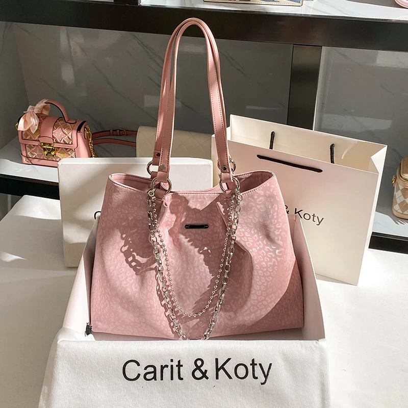 High Quality Large Capacity Tote Bag Women Handbag Commuter Bag Pink Color Chain Shoulder Underarm Bag Female Armpit Lady Purse