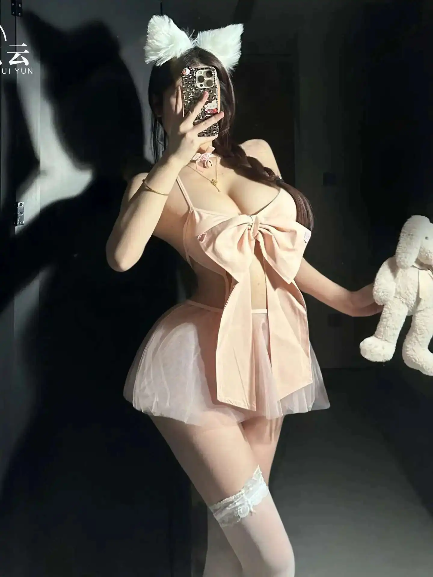 메쉬 쉬어 달콤한 접합 매력 쾌활한 패션 여성 한국어 미니 드레스 우아한 속옷 핑크 보우 순수한 욕망 유혹 1K6L