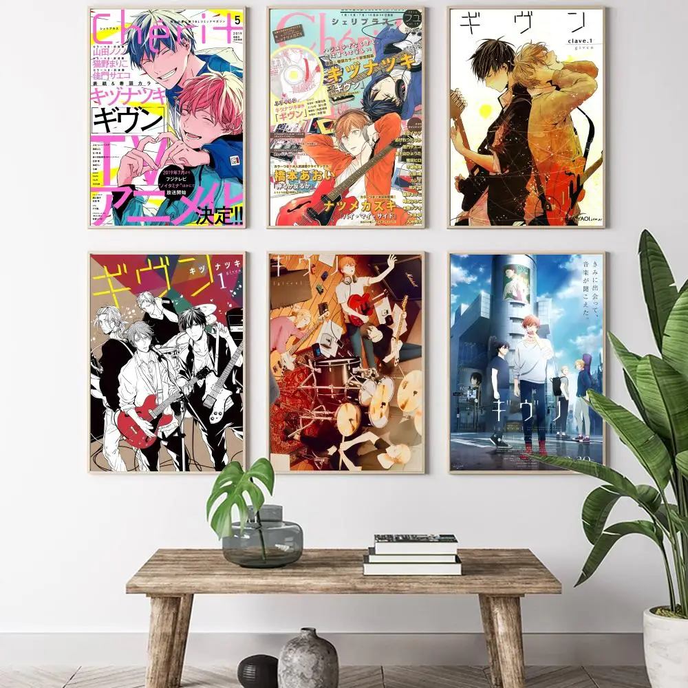 Given Boys Love Manga Anime Poster HD-Kunstposter, selbstklebend, wasserfest, für Wohnzimmer, Schlafzimmer, Bar, ästhetische Dekoration