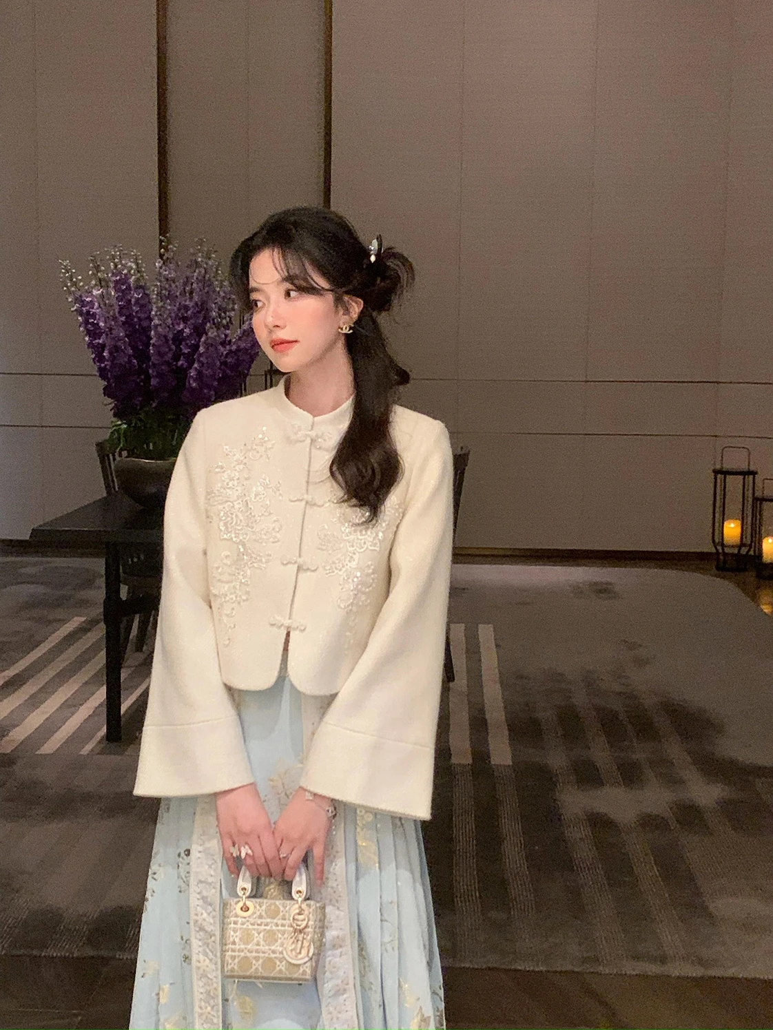 

Thiened Winter ort Woolen Coat for Women Aunt Deer Uncle Zhuo Chinese New Sle f Skirt Set Commute Sle round Ne