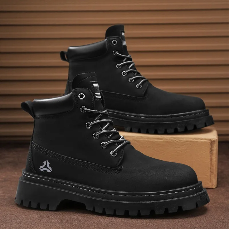 Men's Boots Fashion Casual High Top Boots Classic Lace Up Ankle Boots High Top Leather Sneakers Men Platform Shoes Botas Hombre