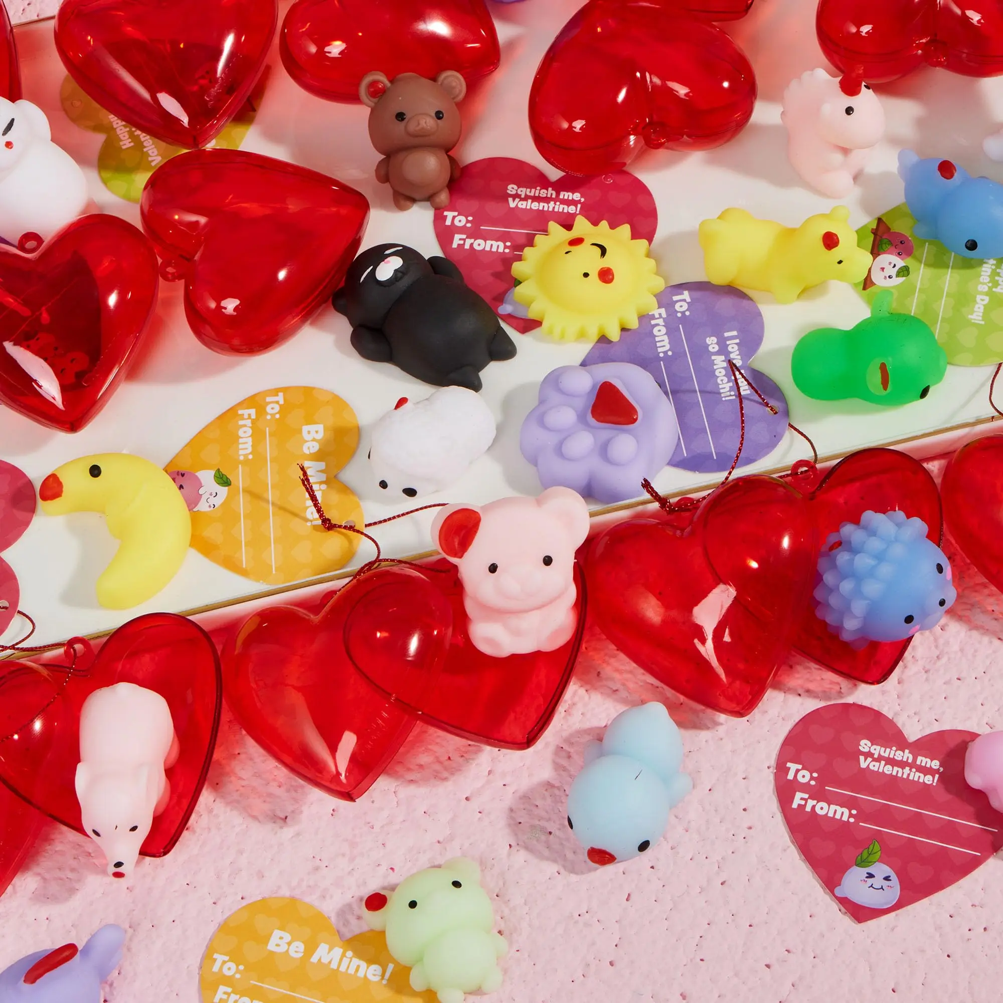 Valentine Mochi Squishies with Heart Boxs Cards Mini Animal Stress Relief For Classmate Valentine\'s Exchange Gifts