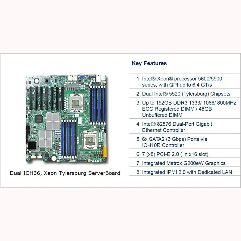 Server Motherboard For Supermicro 7*PCI-E X5520 LGA-1366 X8DTH-IF