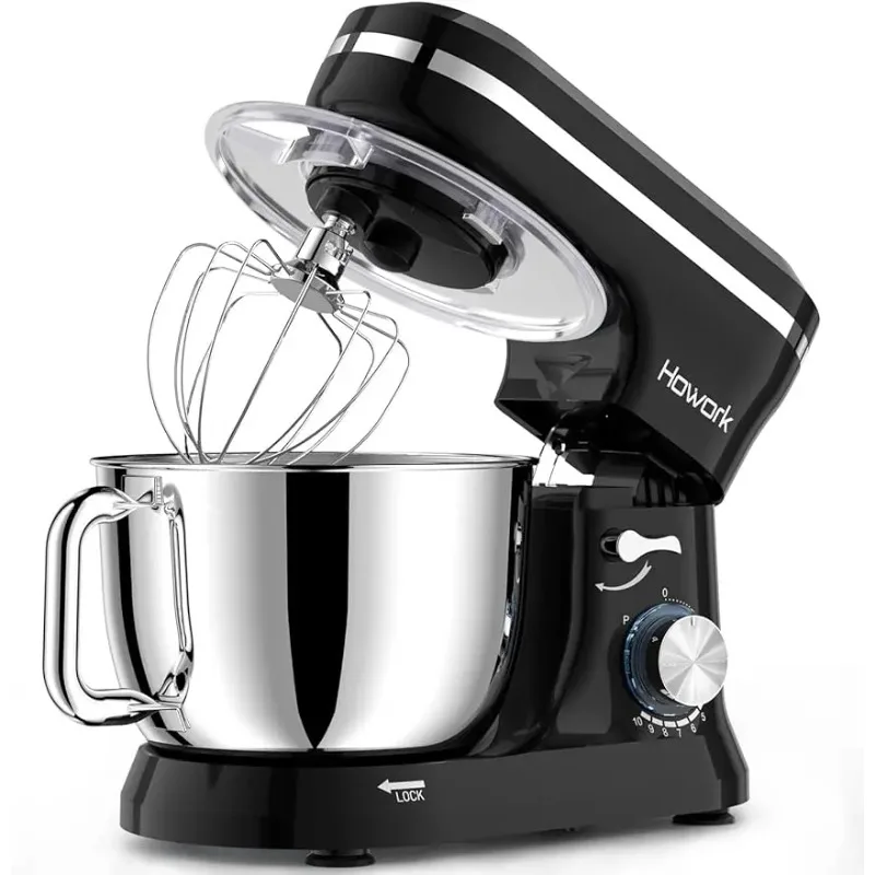 

HOWORK Electric Stand Mixer,10+p Speeds With 6.5QT Stainless Steel Bowl,Dough Hook, Wire Whip & Beater,for Most Home Cooks,Black