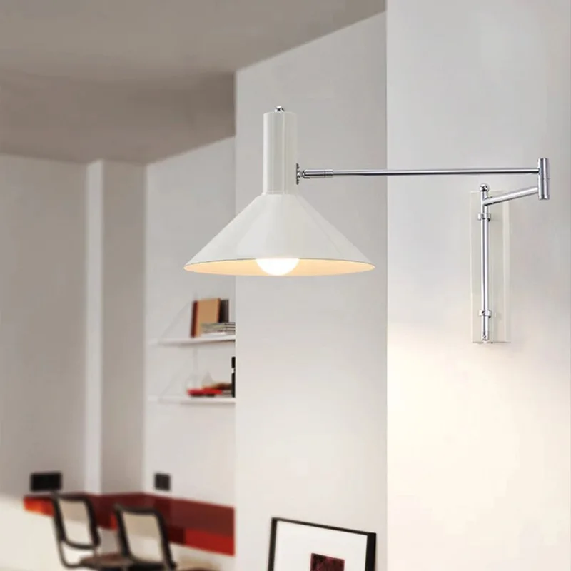 Moden White/red/black Wrought Iron Wall Lamps Long Pole Rocker Arm Light Minimalist Living Room Bedroom Restaurant Study Sconces