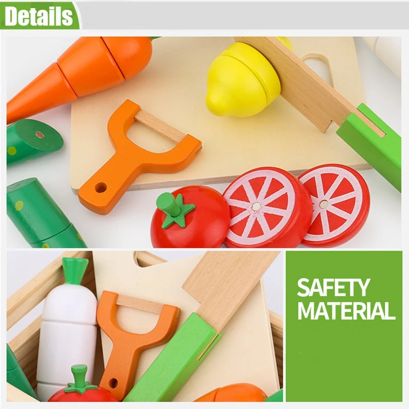 Simulation Kitchen Pretend Toy Cutting Fruit Set Wooden Classic Game Educational Toy For Children Kids Gift