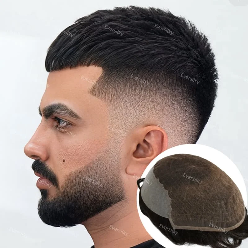 شعر مستعار مريح للرجال q6 يسمح بالتهوية من الدانتيل السويسري والحرير PU دانتيل أمامي للرجال شعر مستعار بدلة غير مرئية بكثافة 110% للرجال #4