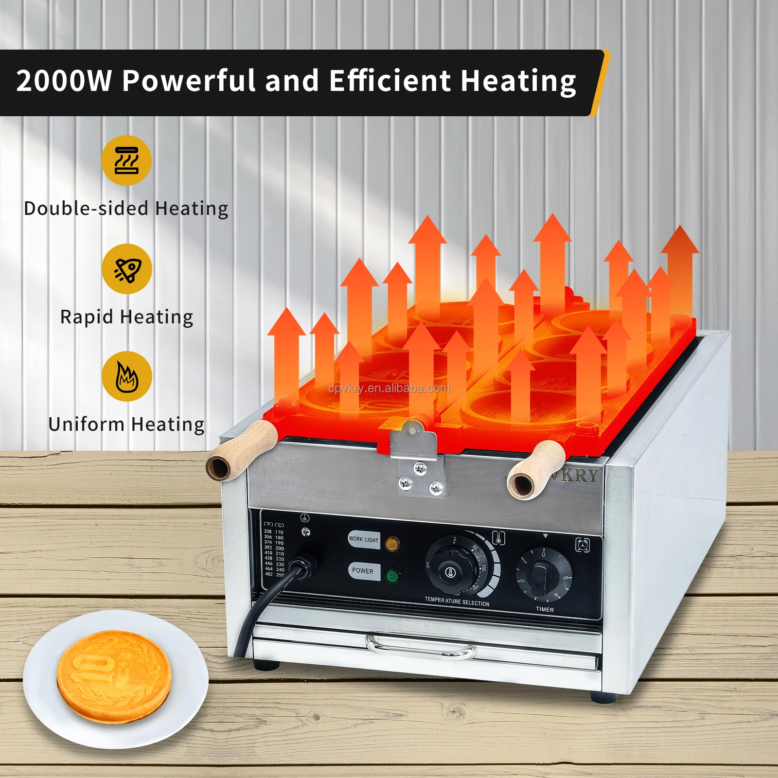 Commercial Japanese Stainless Steel Coin Waffle Maker Temperature & Time Control Cheese Pancake Maker for Restaurant Snack Bars