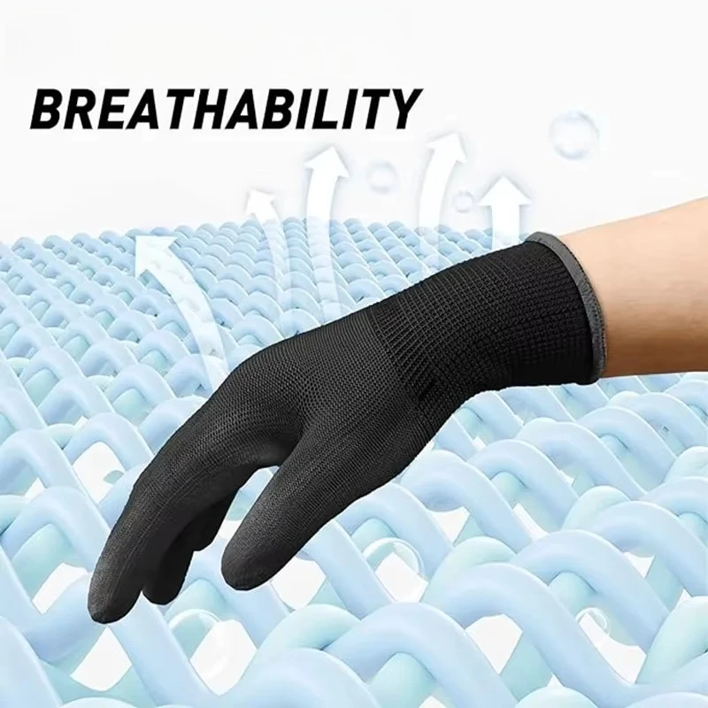 6/12/18 قطعة قفازات طلاء PU سوداء مضادة للانزلاق متعددة السيناريو قفازات من النايلون PU آلات البستنة المتينة إصلاح السيارات