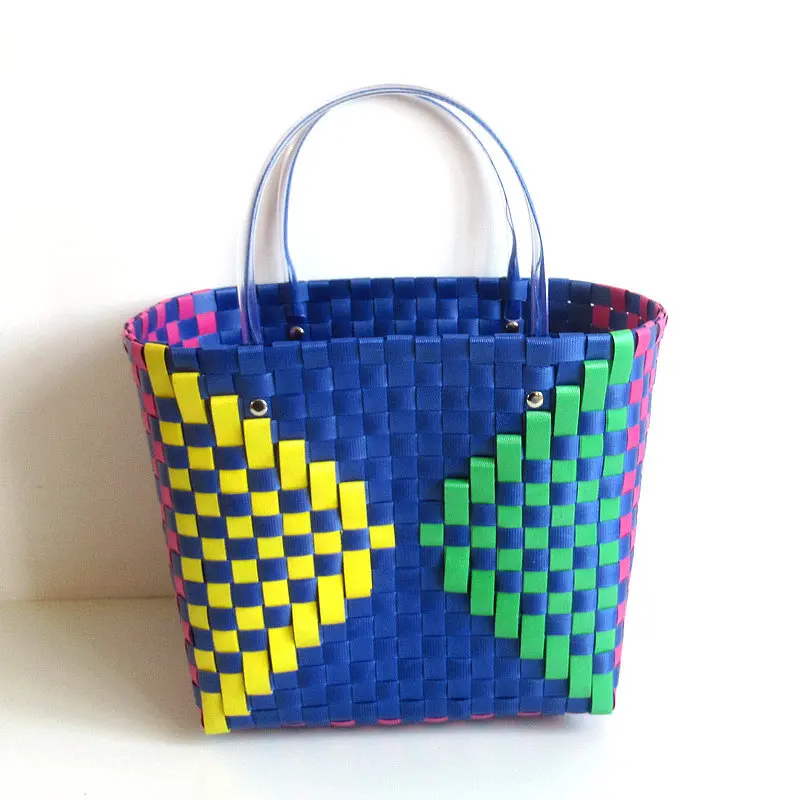 

New Large Capacity Single Shoulder Handmade Woven Bag Colorful Picinic Shopping Beach Handbag Fashion Environmental Tote Bag