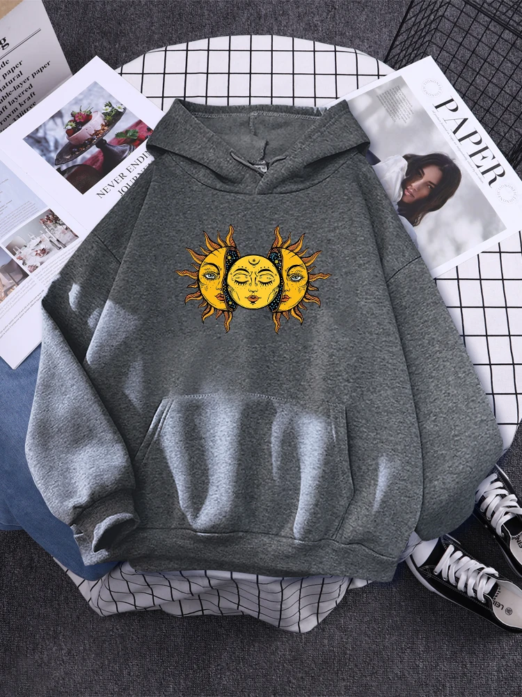 Passionate Sun Creativity Print Women Hoody Harajuku Hat Rope Pullover Aesthetic Hat Rope Tracksuit Sports Oversize Sweatshirts