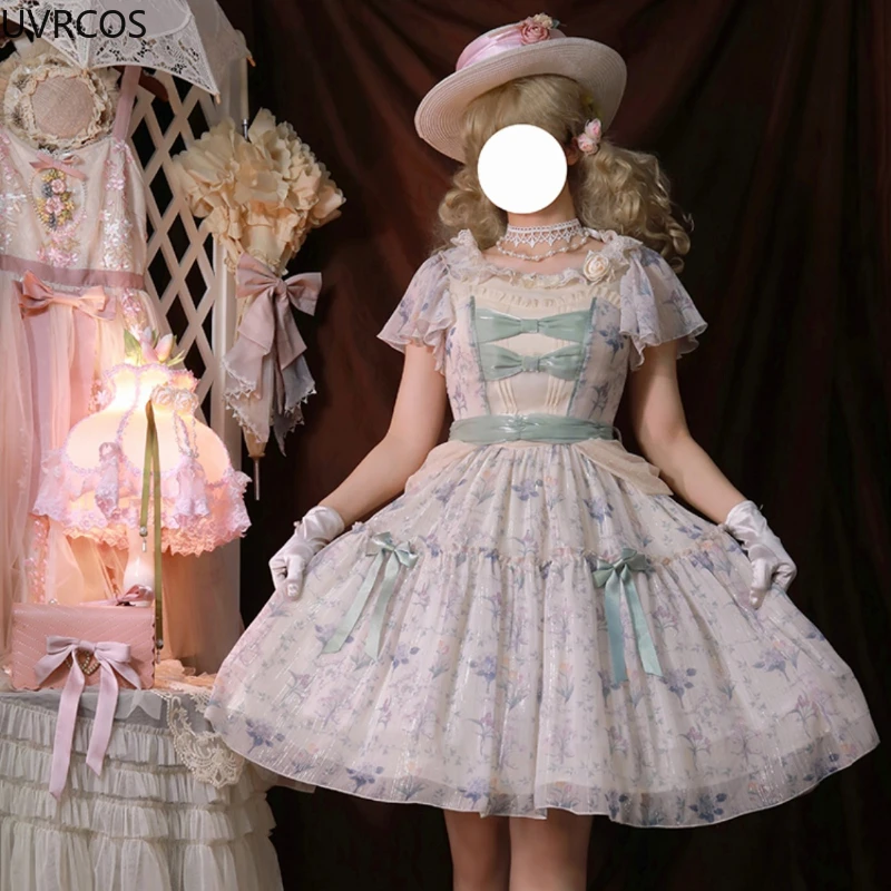 Robe de princesse japonaise Sweet Lolita OP pour femmes, robe en dentelle vintage victorienne, robes florales dégradées, robe de soirée de mariage élégante pour filles, robe éducative