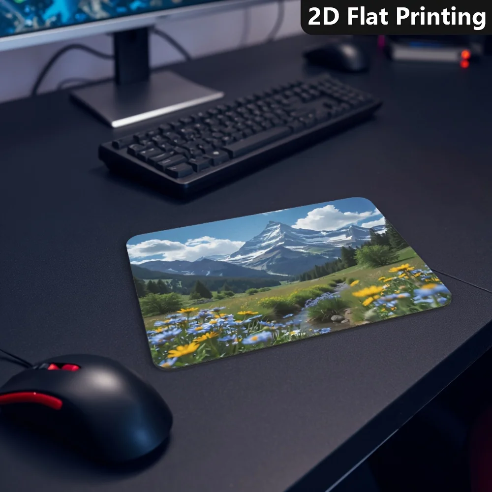 Gaming Office Non-Slip Mouse Pad Scenic Mountain Flower Landscape Desk Mat PC Computer Laptop Accessories Gamer Setup Decoration view 4
