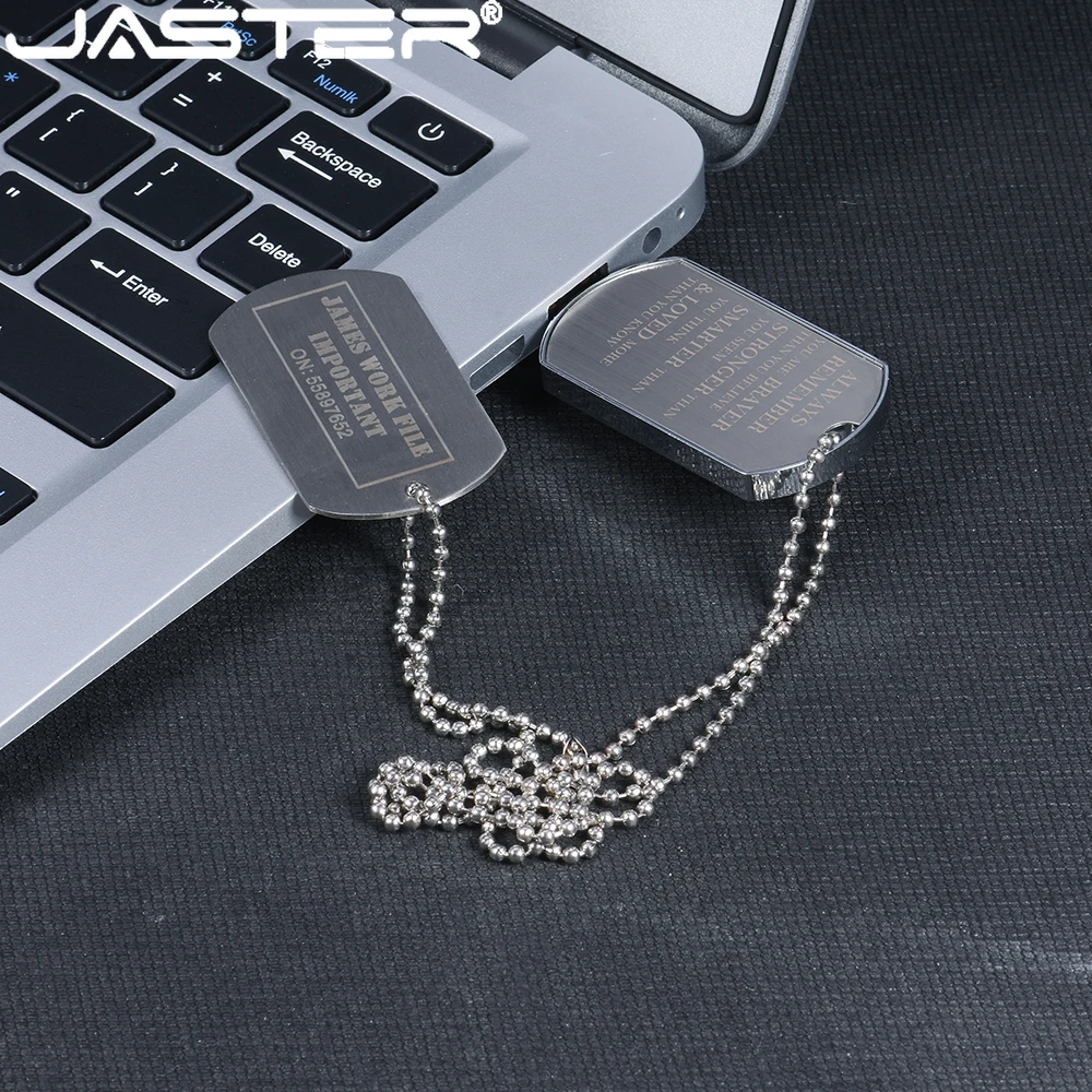 Metal Soldier Necklace USB Flash Drives 128GB Waterproof Pen Drive 64GB Free Custom Logo Rectangle Creative Memory Stick 32GB