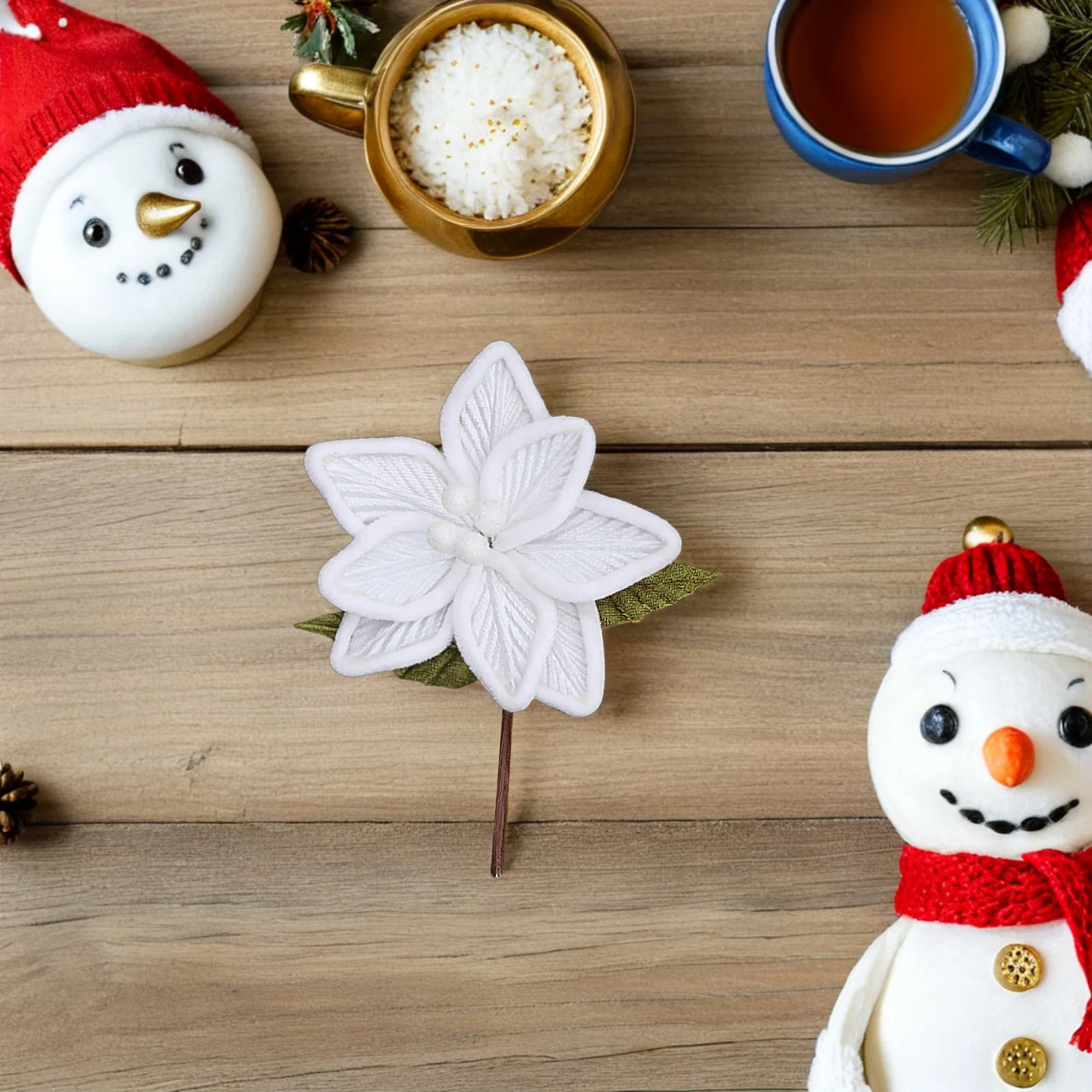 

4Pcs Artificial Poinsettia Christmas Flowers Double Layer Tree Decorations Indoor Holiday Faux Christmas Floral Ornaments