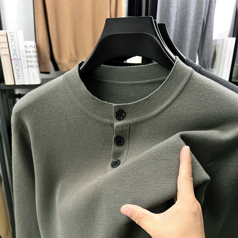 

Оригинальный дизайн, качественный мужской вязаный свитер с круглым вырезом, однотонный простой удобный пуловер, осенняя универсальная повседневная мужская одежда