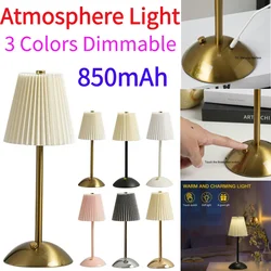 Nordic Decorative Light With Metal Base Pleated Shade Nightstand Lamp Soft Light 3 Colors Dimmable For Living Room Bedroom