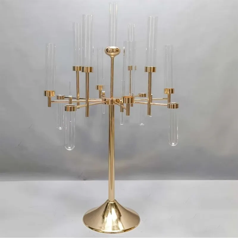 Table Decor Gold Glass Tube Candle Stick Holder Wedding Centerpieces Candelabra for Event Party