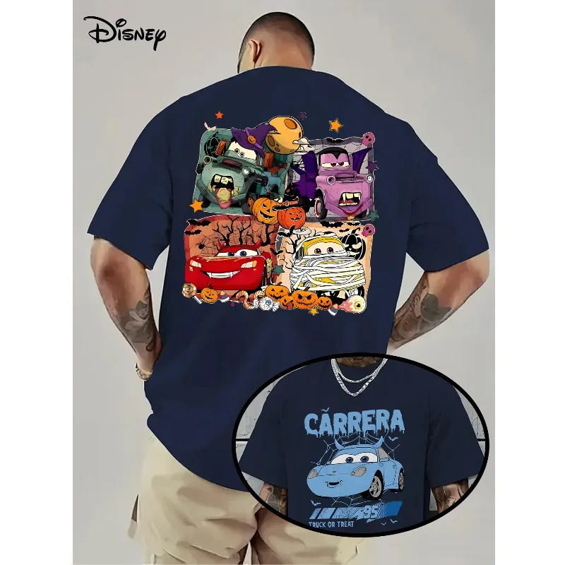 تي شيرت مطبوع عليه Disney Cars Lightning McQueen للرجال والنساء، زي مناسبات الهالوين اليومي، أكمام قصيرة فضفاضة سريعة الجفاف