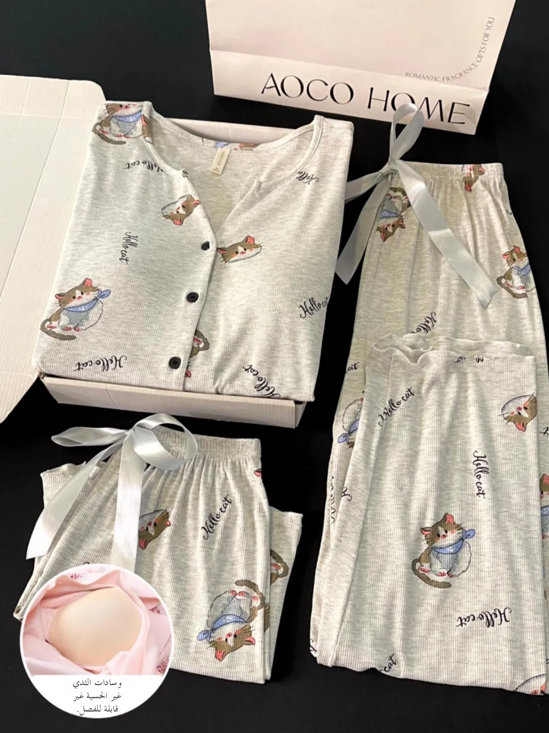 

Women's Modal Cotton Spwear ort Sve Home Clothes Set with Chest Pad Large Size Summer Comfortable Cartoon Print