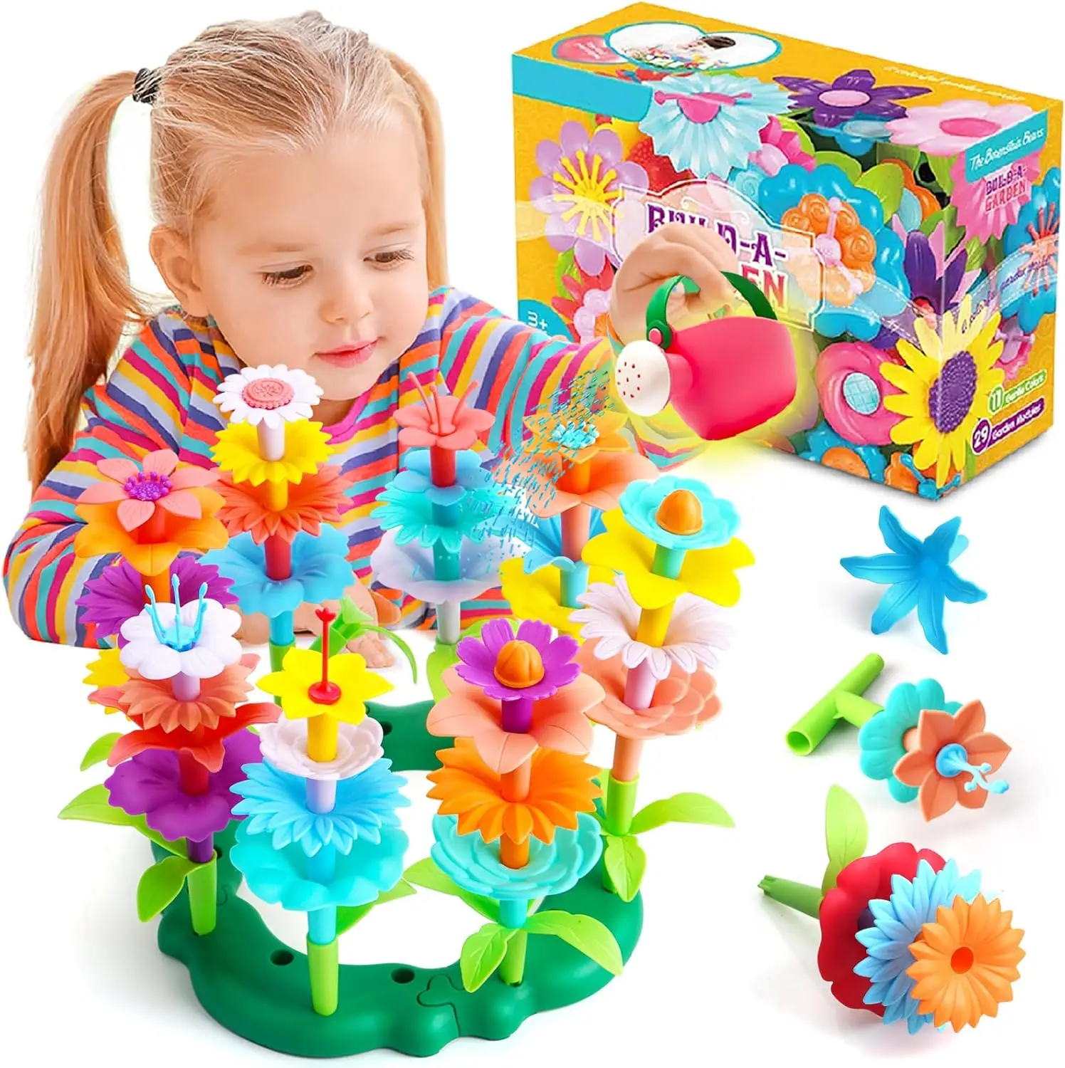 Set di giocattoli da costruzione per giardino fiorito - Regali di compleanno per ragazze di età 2 3 4 5 6 anni, giocattolo educativo STEM Montessori per bambini K