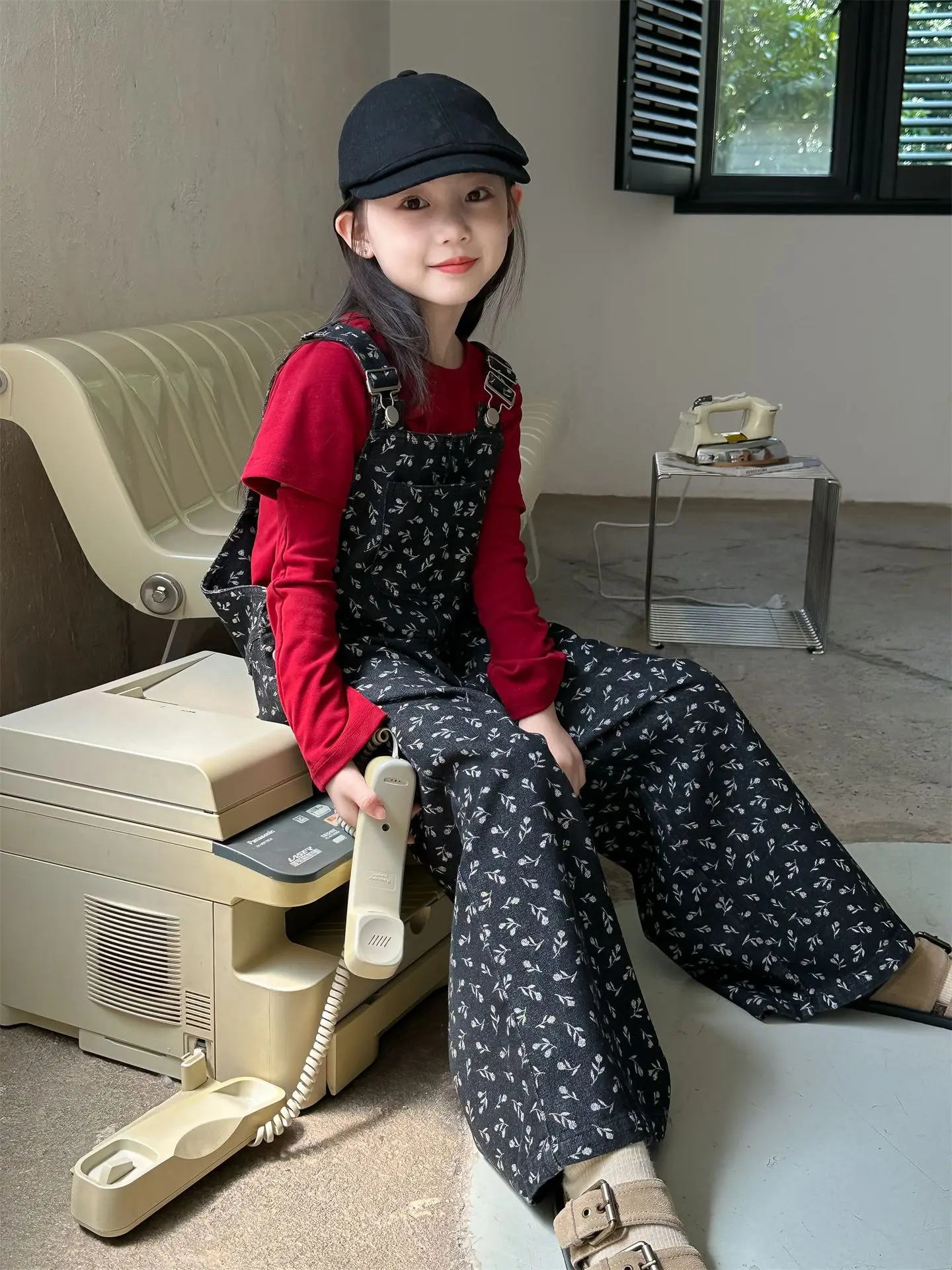 Jumpsuits Korean Series Childrens Clothing Girl Broken Flowers Cotton Sweet  Autumn New Baby Fashionable 2024 Printing